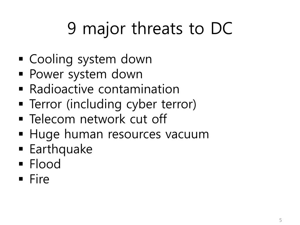 9 major threats to dc