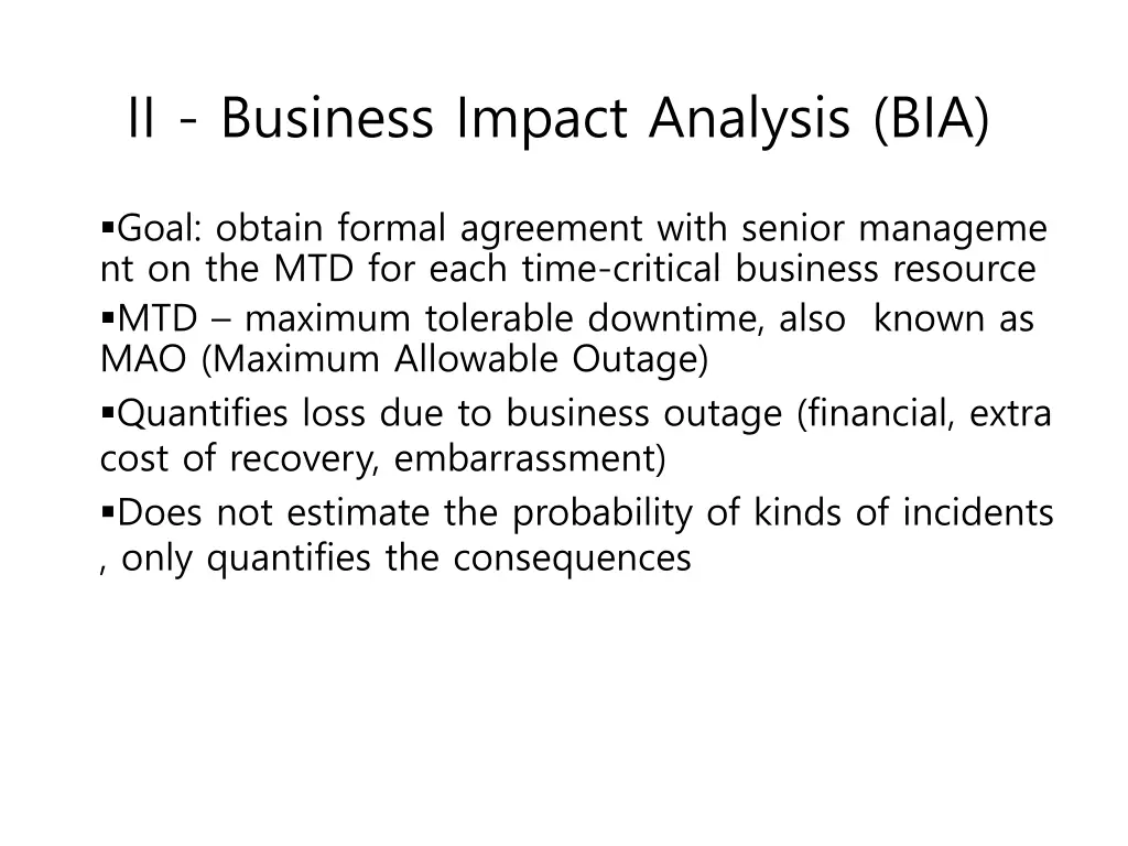 ii business impact analysis bia