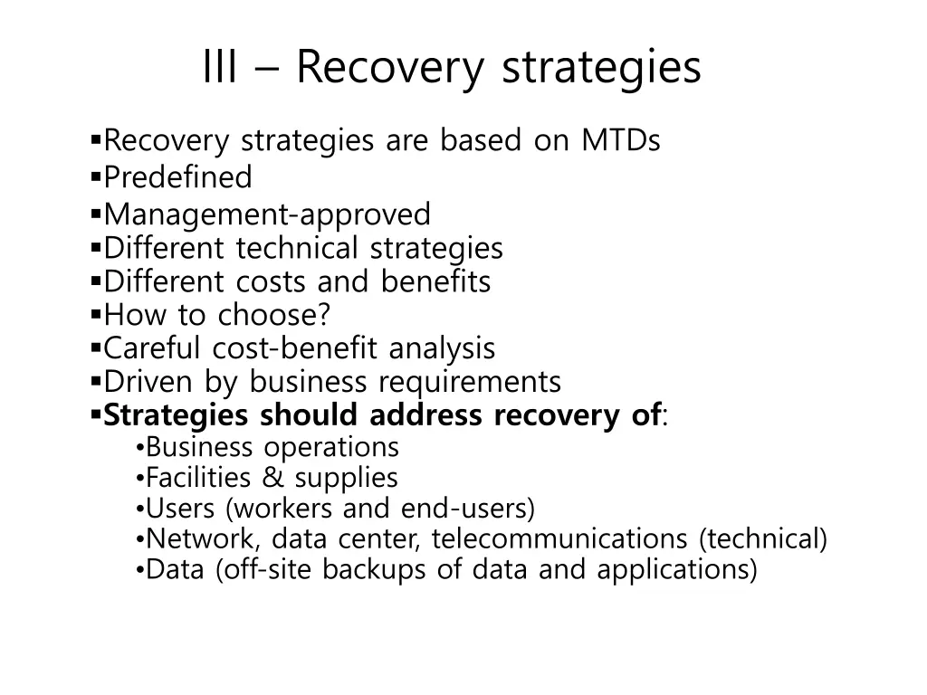 iii recovery strategies