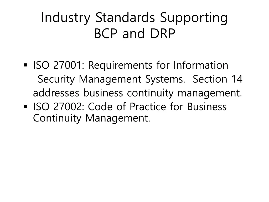 industry standards supporting bcp and drp