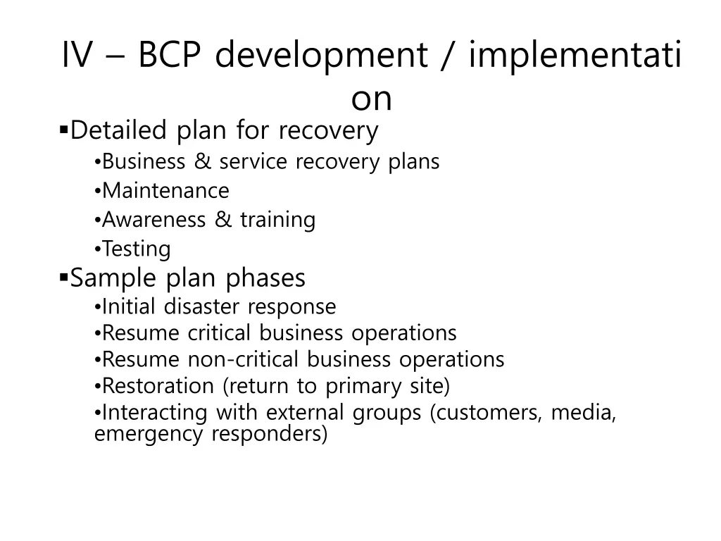 iv bcp development implementati on detailed plan