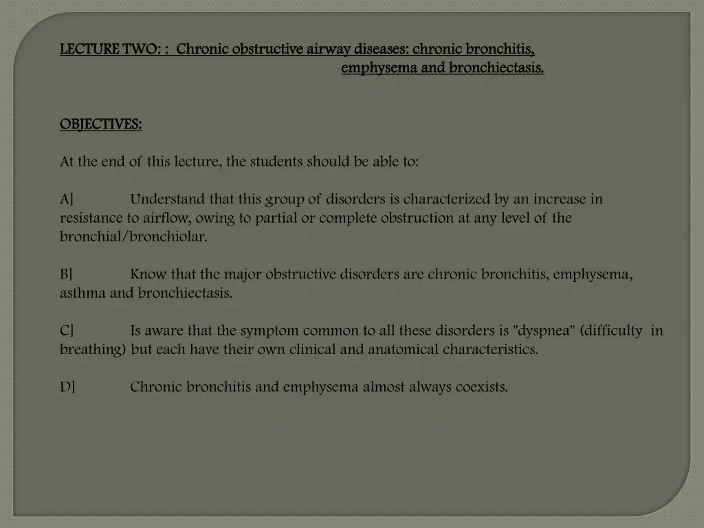 lecture two chronic obstructive airway diseases