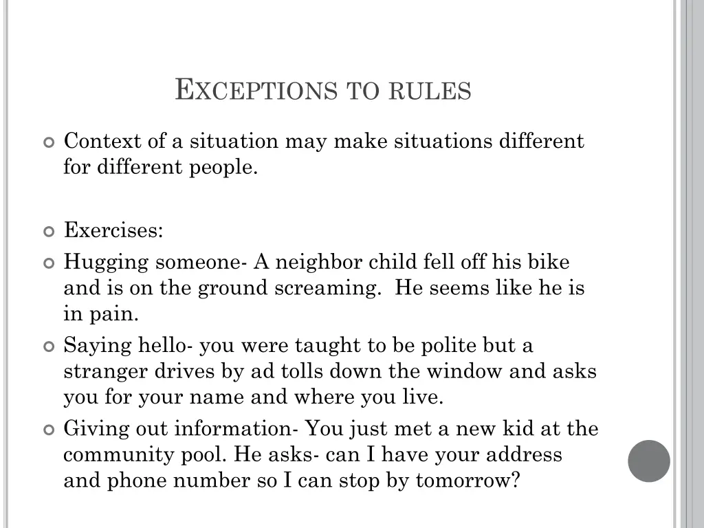 e xceptions to rules