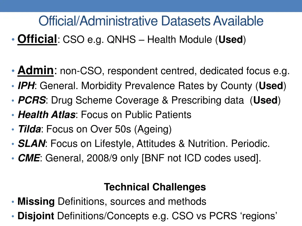 official administrative datasets available