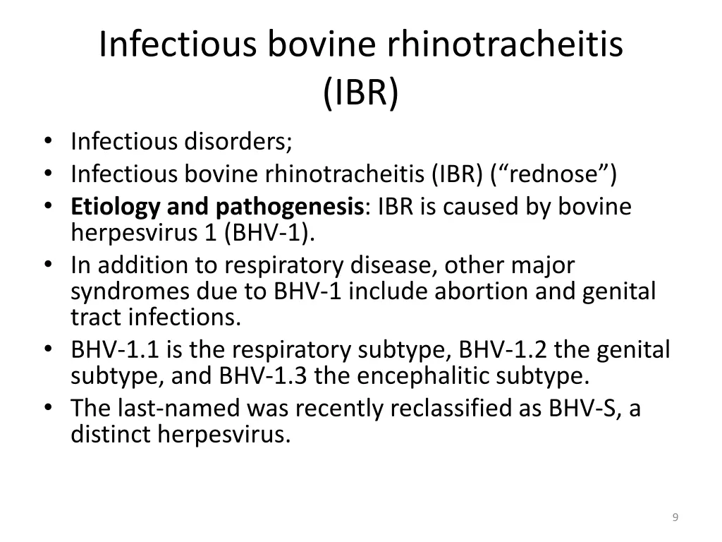 infectious bovine rhinotracheitis ibr infectious