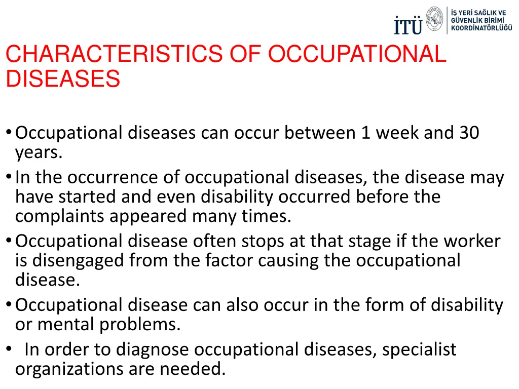 characteristics of occupational diseases