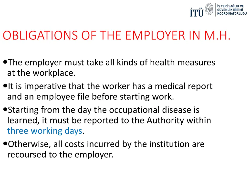 obligations of the employer in m h