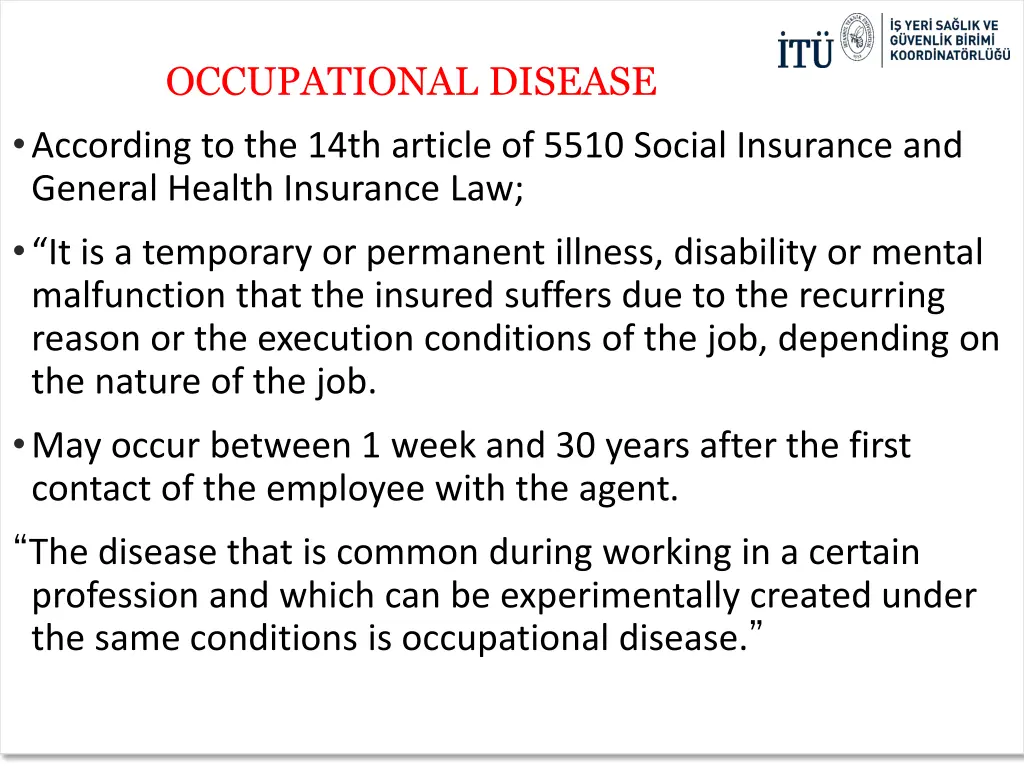 occupational disease according to the 14th