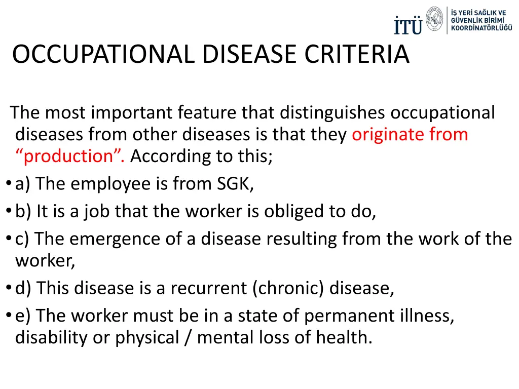 occupational disease criteria