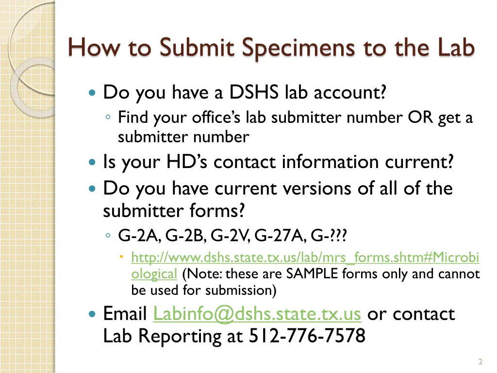 how to submit specimens to the lab