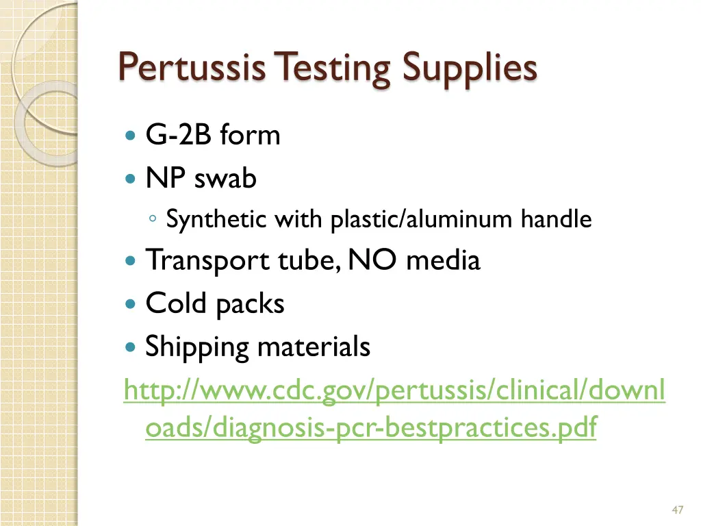 pertussis testing supplies