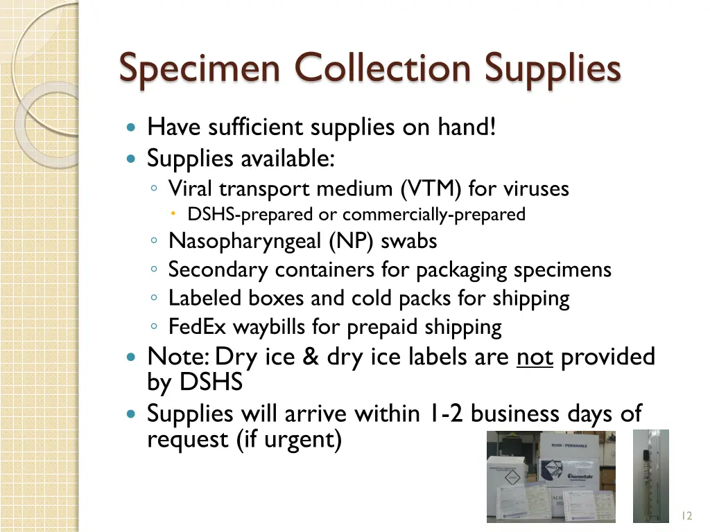 specimen collection supplies