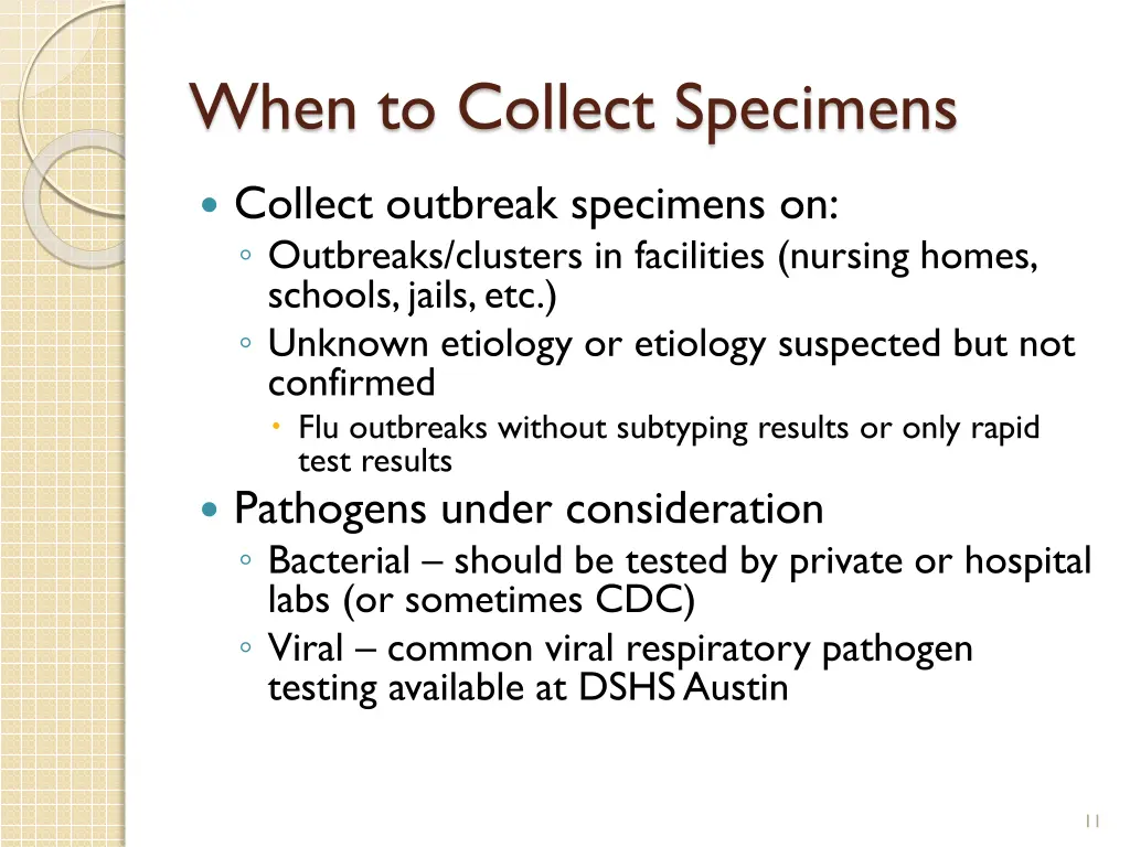 when to collect specimens