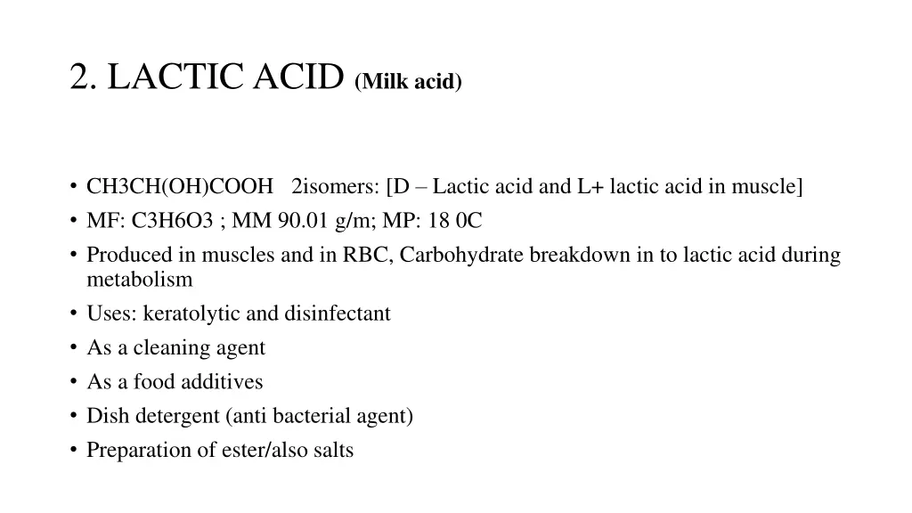 2 lactic acid milk acid