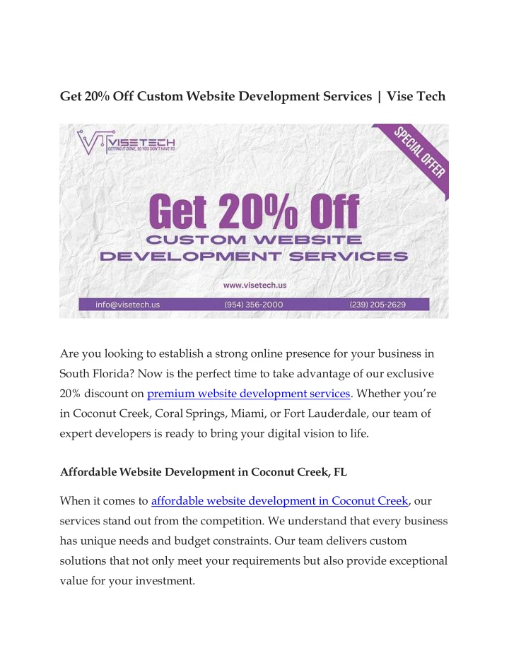 get 20 off custom website development services