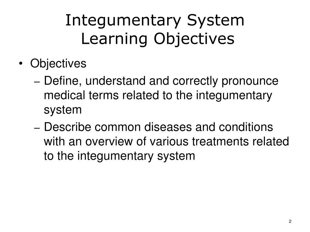 integumentary system learning objectives