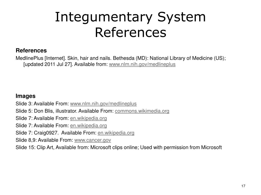 integumentary system references