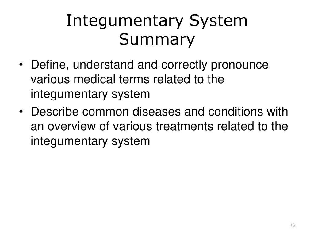 integumentary system summary