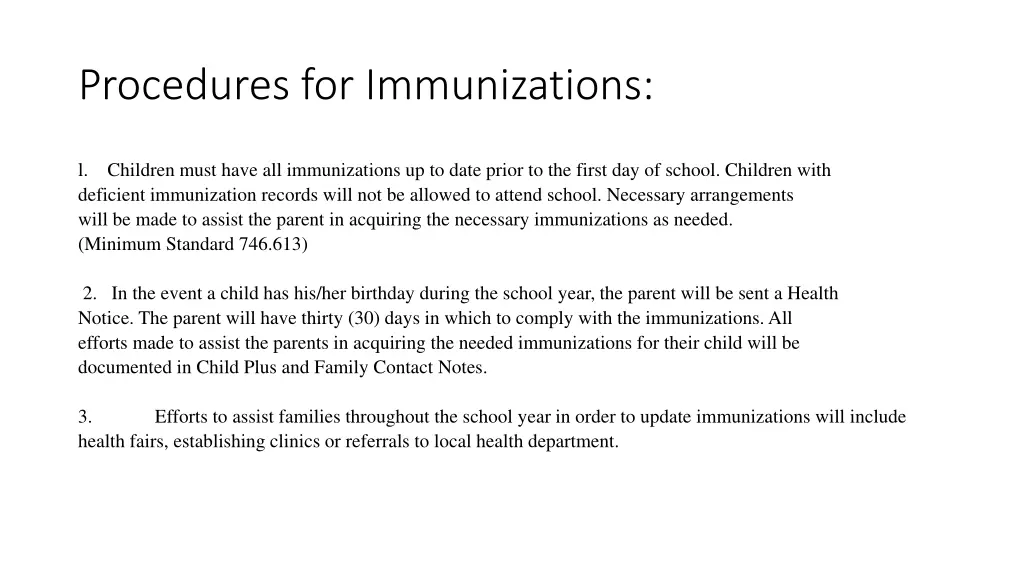 procedures for immunizations