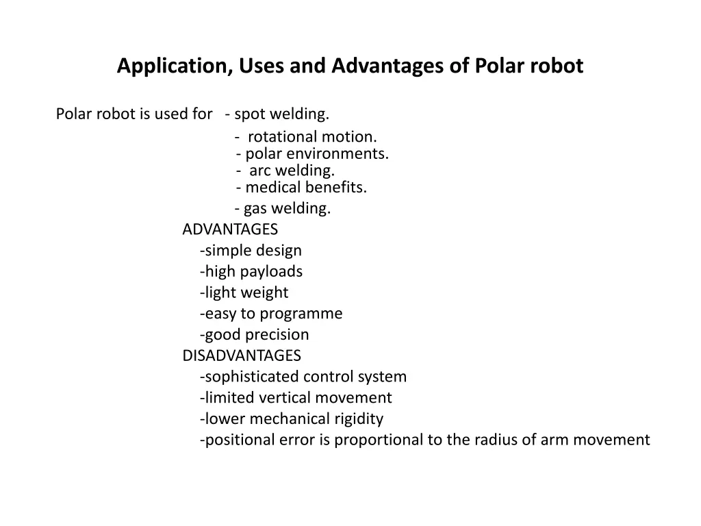 application uses and advantages of polar robot