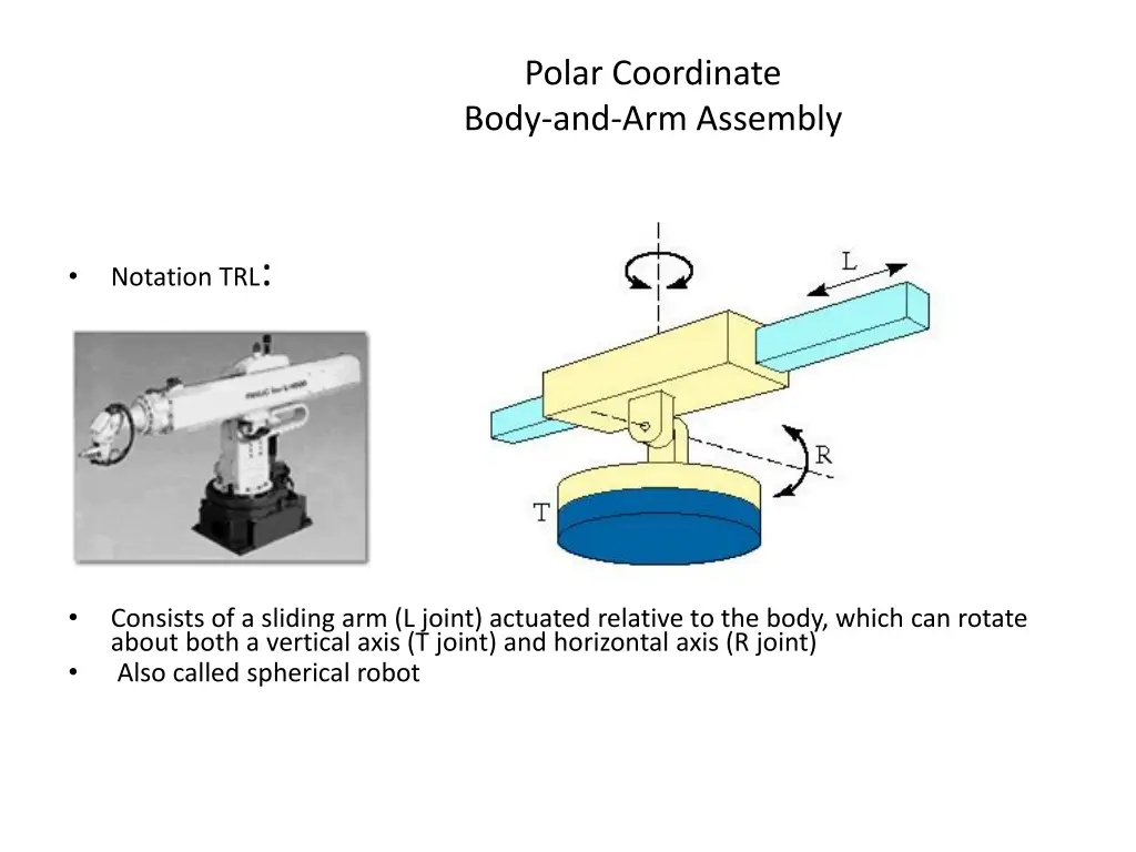 polar coordinate body and arm assembly