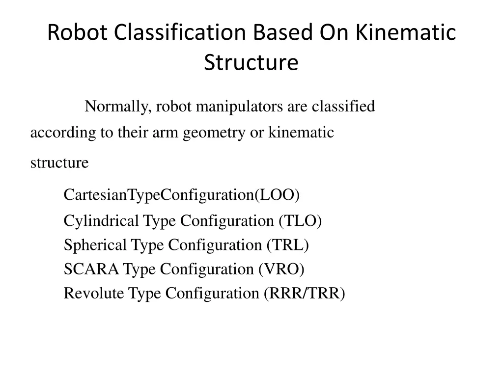 robot classification based on kinematic structure