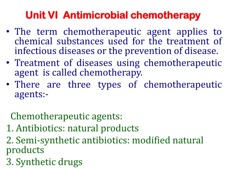 unit vi unit vi antimicrobial chemotherapy