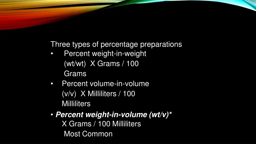 percentage preparations