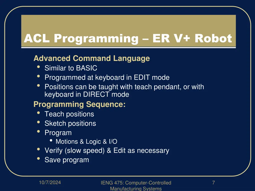 acl programming er v robot