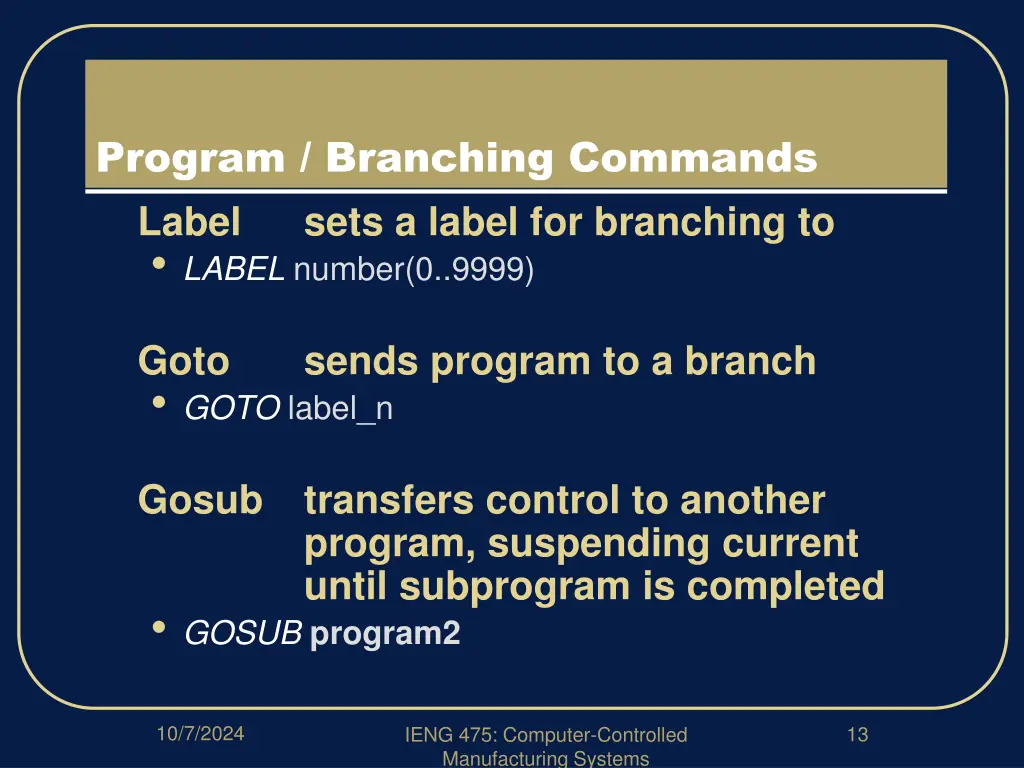 program branching commands label sets a label