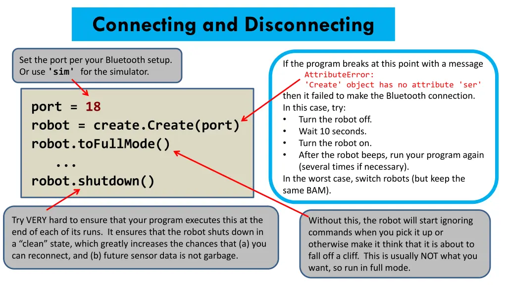 connecting and disconnecting