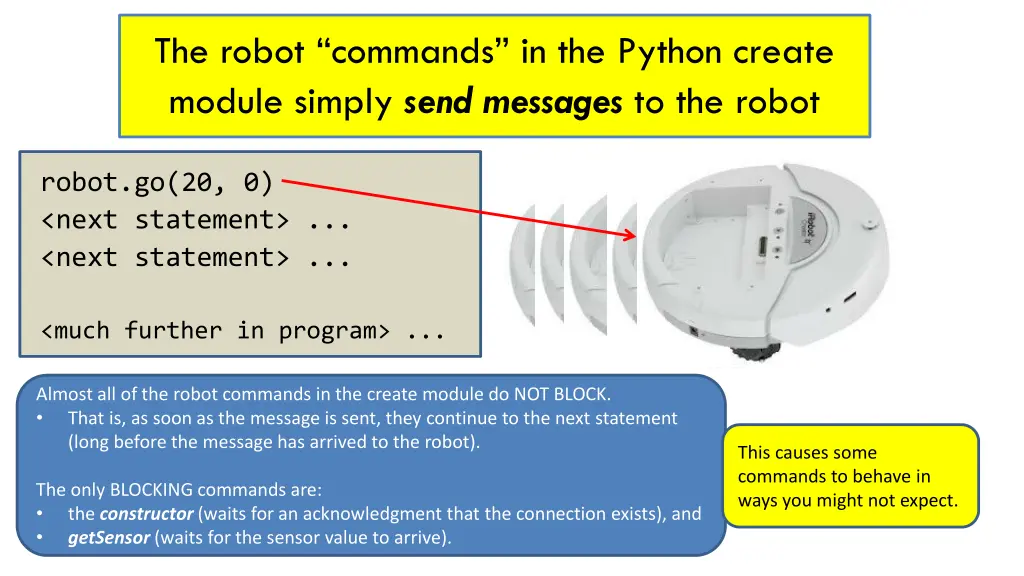 the robot commands in the python create module