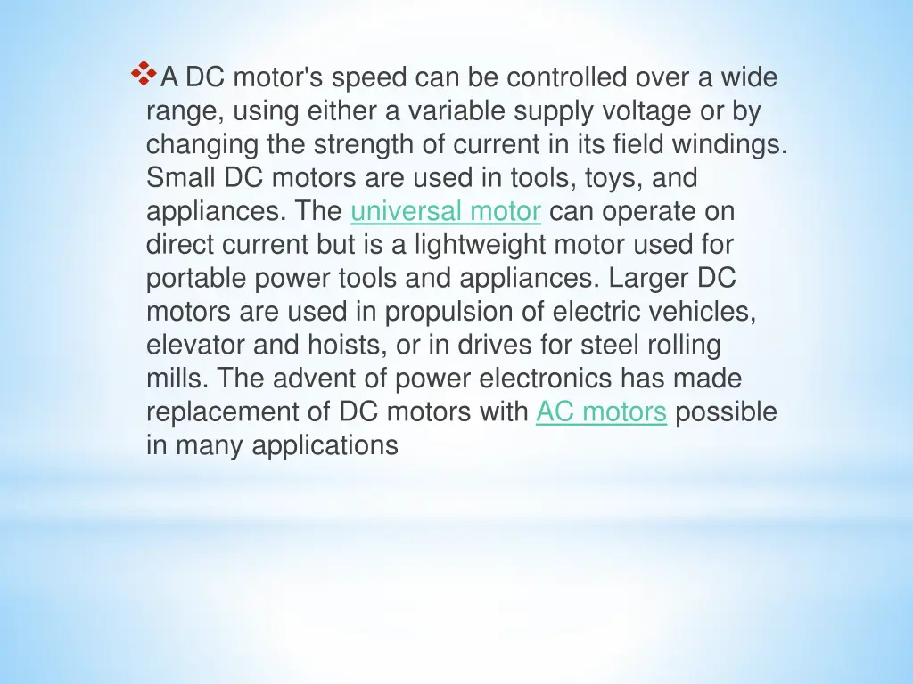 a dc motor s speed can be controlled over a wide