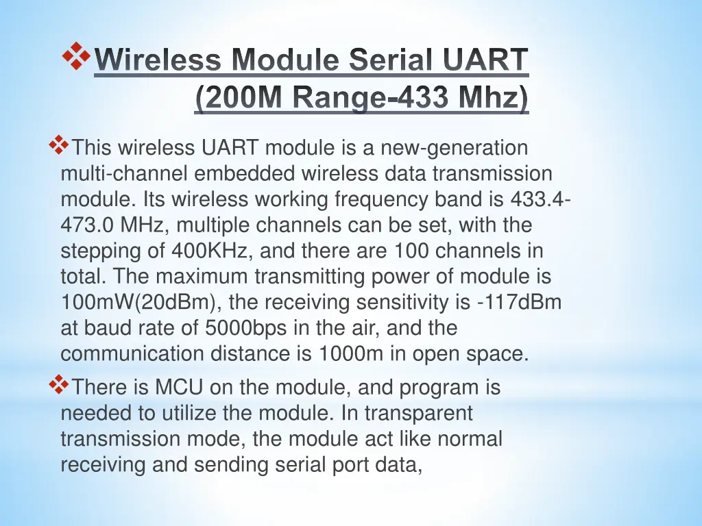 wireless module serial uart 200m range 433 mhz