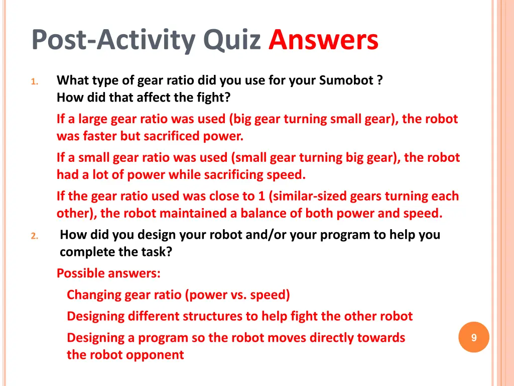 post activity quiz answers