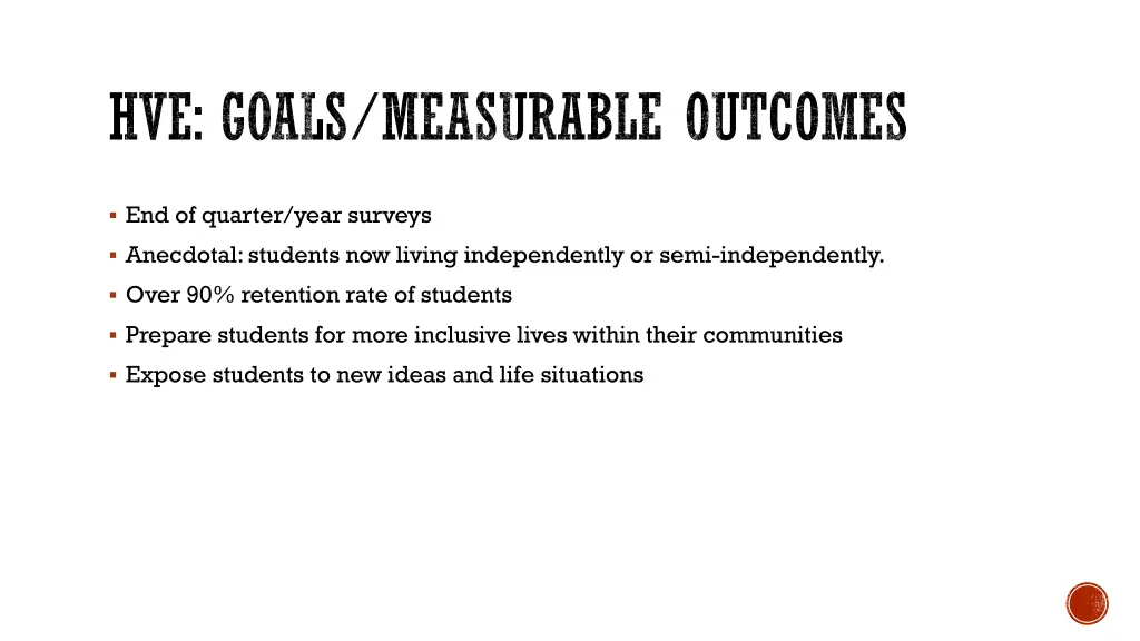 hve goals measurable outcomes