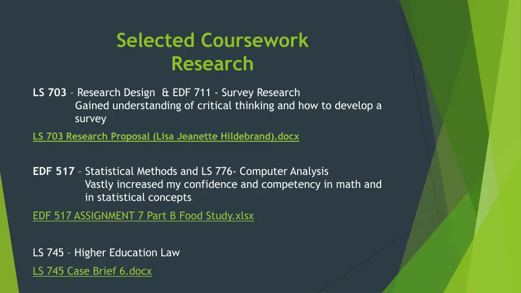 selected coursework research