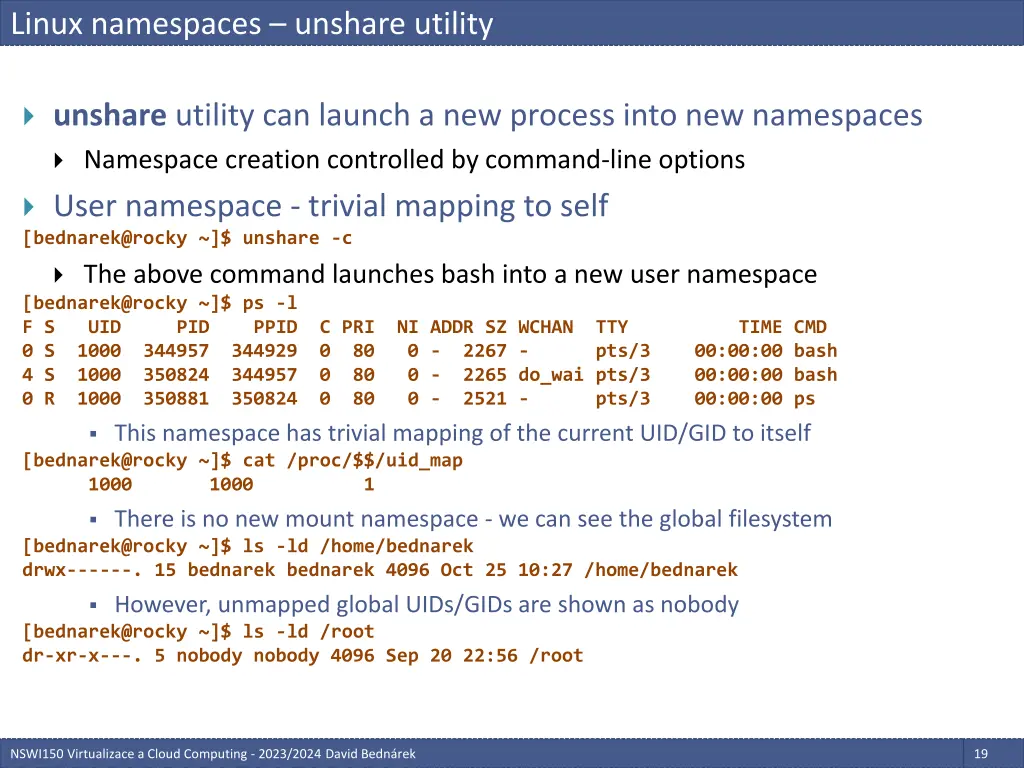 linux namespaces unshare utility