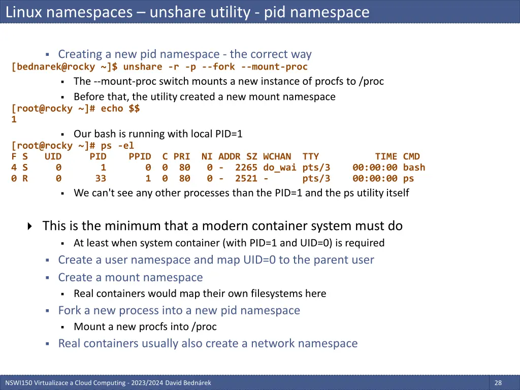 linux namespaces unshare utility pid namespace 1