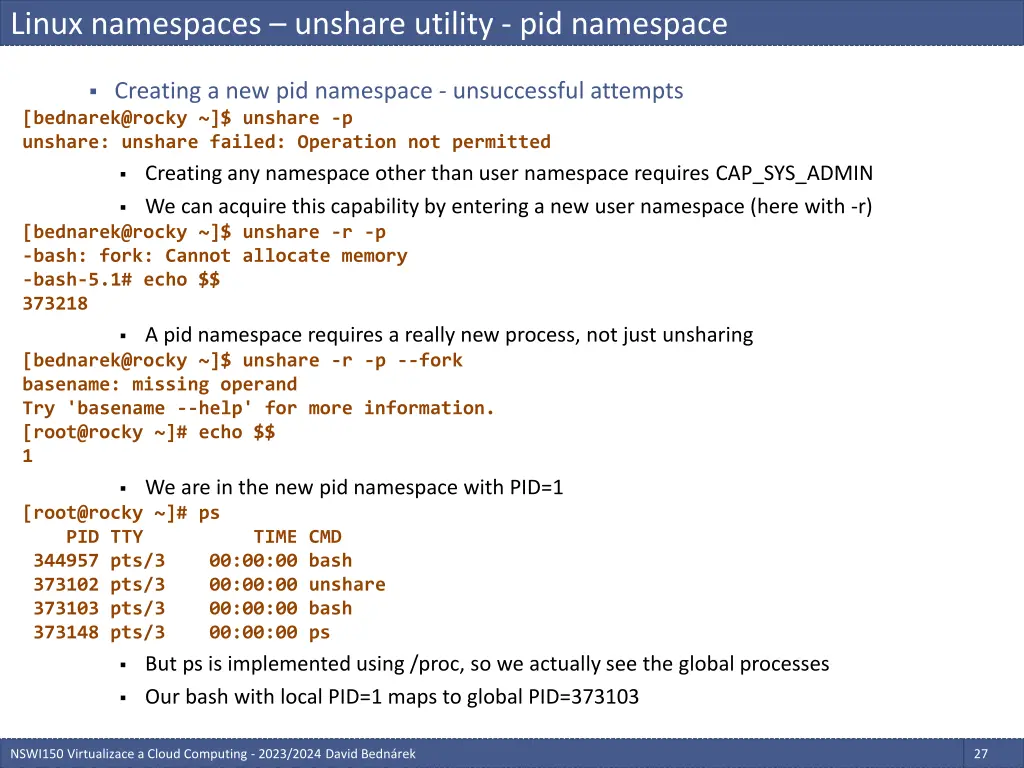 linux namespaces unshare utility pid namespace