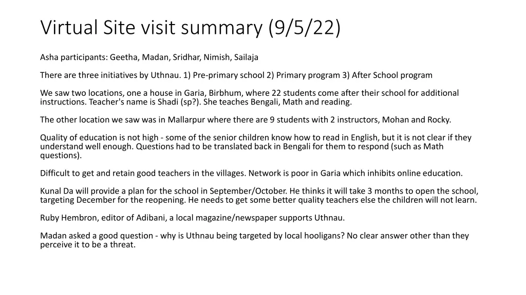 virtual site visit summary 9 5 22