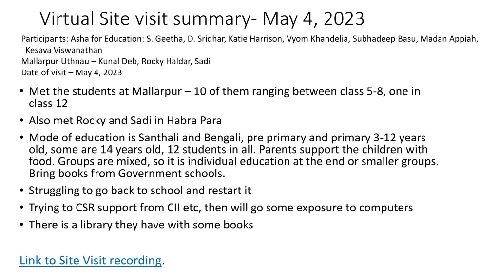 virtual site visit summary may 4 2023