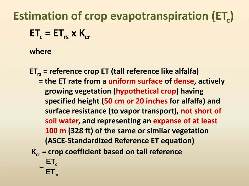 estimation of crop evapotranspiration