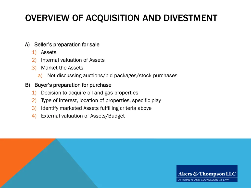 overview of acquisition and divestment