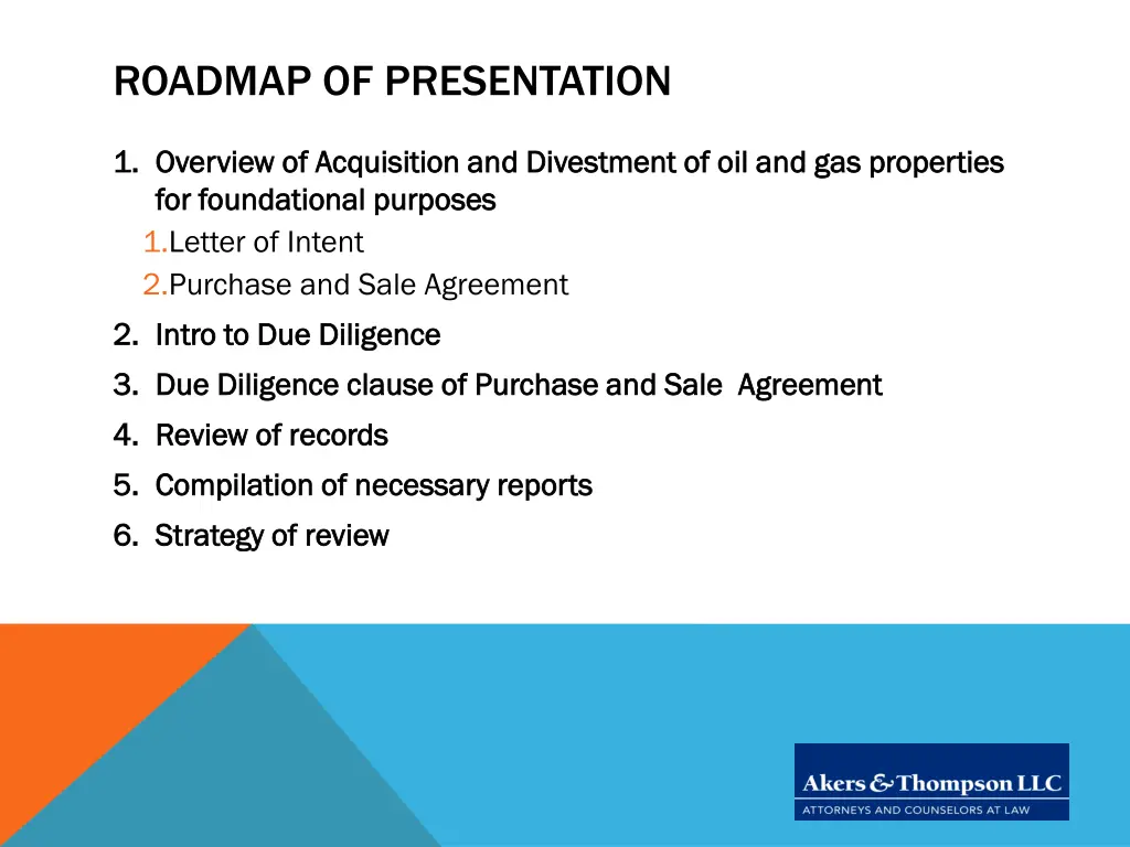 roadmap of presentation