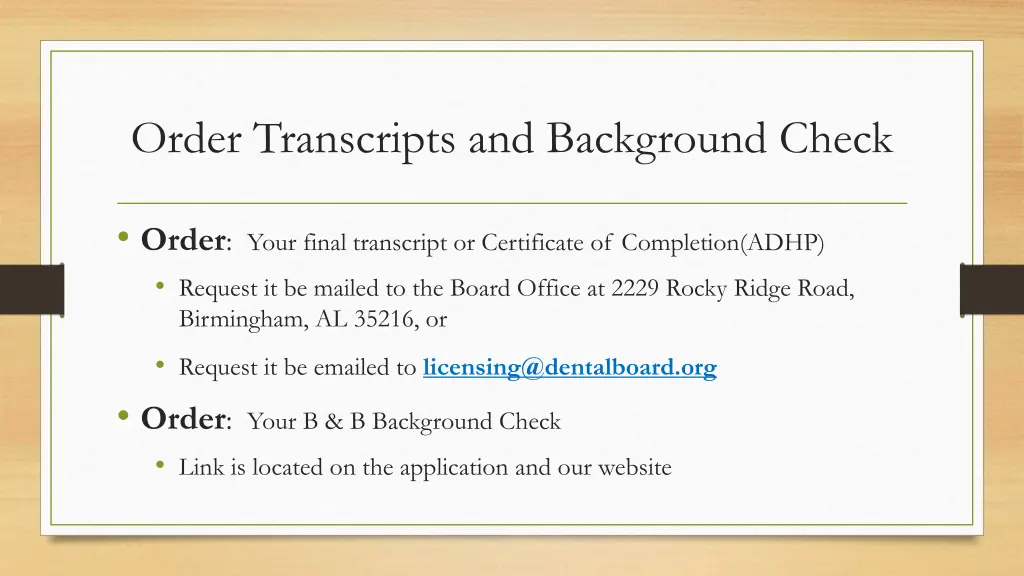 order transcripts and background check