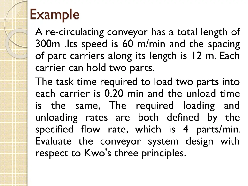 example a re circulating conveyor has a total