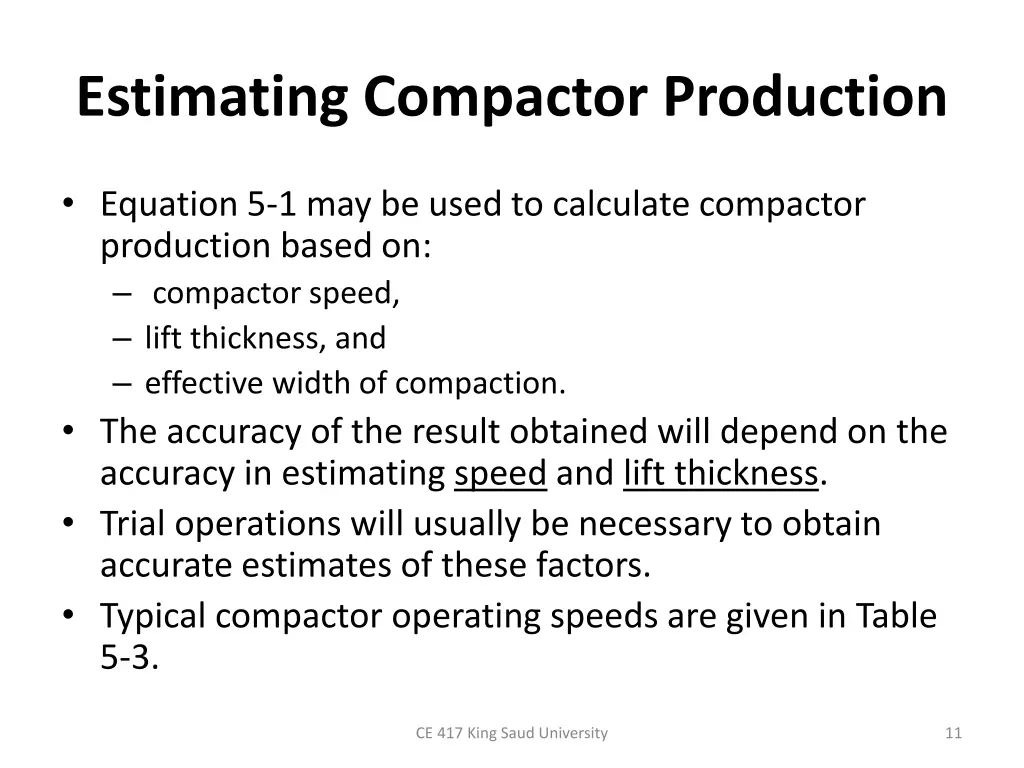 estimating compactor production