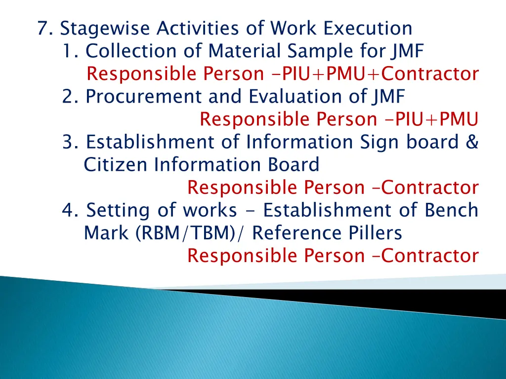 7 stagewise activities of work execution