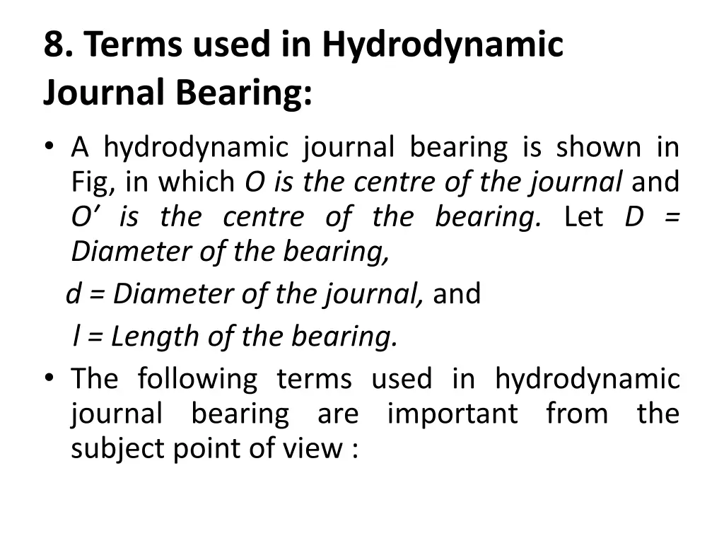 8 terms used in hydrodynamic journal bearing